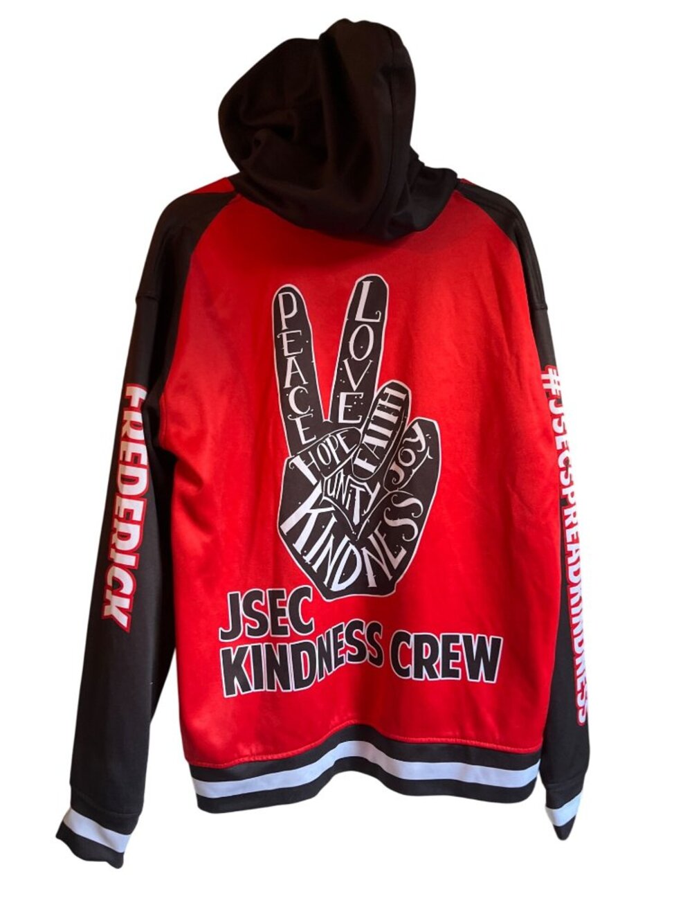 JSEC Kindness Crew Red & Black Hoodie Medium 30h - Picture 3 of 8